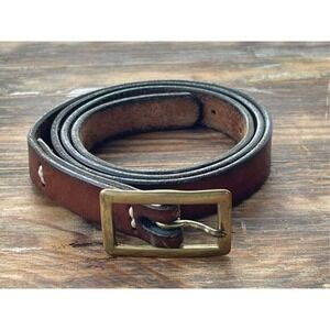 Vintage Leather Belt Gold‎ Brass Buckle Cognac Western Style